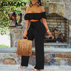 Off Shoulder Cut Out Jumpsuit Wide Leg