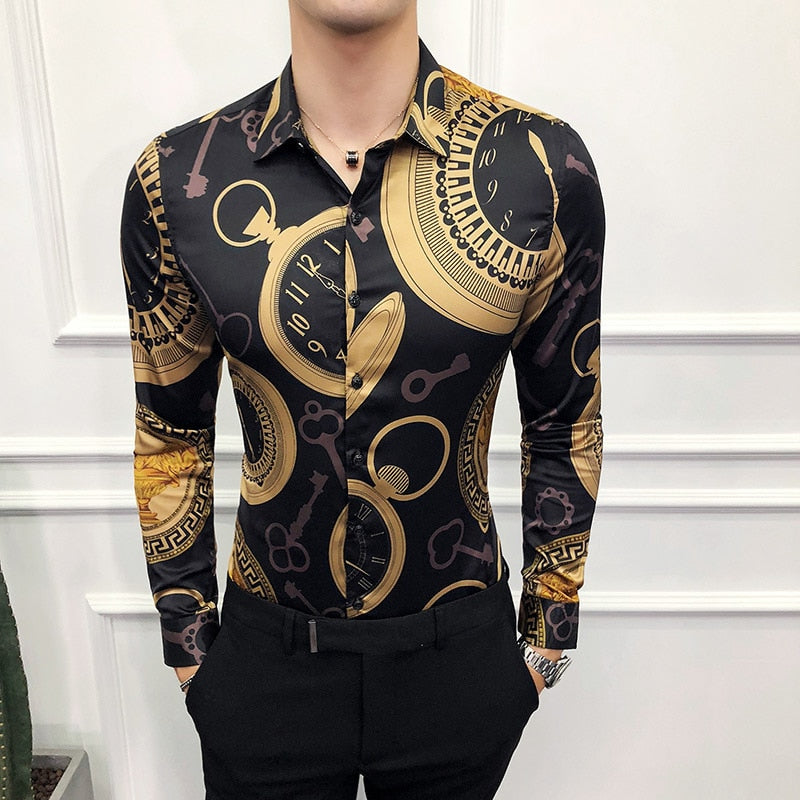Mens Vintage Money Leopard Printed Long Sleeve Shirt
