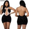 Sexy Sequin Sheer Mesh Halter Hollow Out Night Party Club Elegant Backless