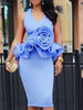 Women Bodycon Dresses Party Sexy V Neck Ruffles Evening Sleeveless Ruffles Flower Slim Celebrate Date Out Robes African Ladies