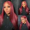 Burgundy Lace Front Human Hair Wigs Pre Plucked Straight Wig